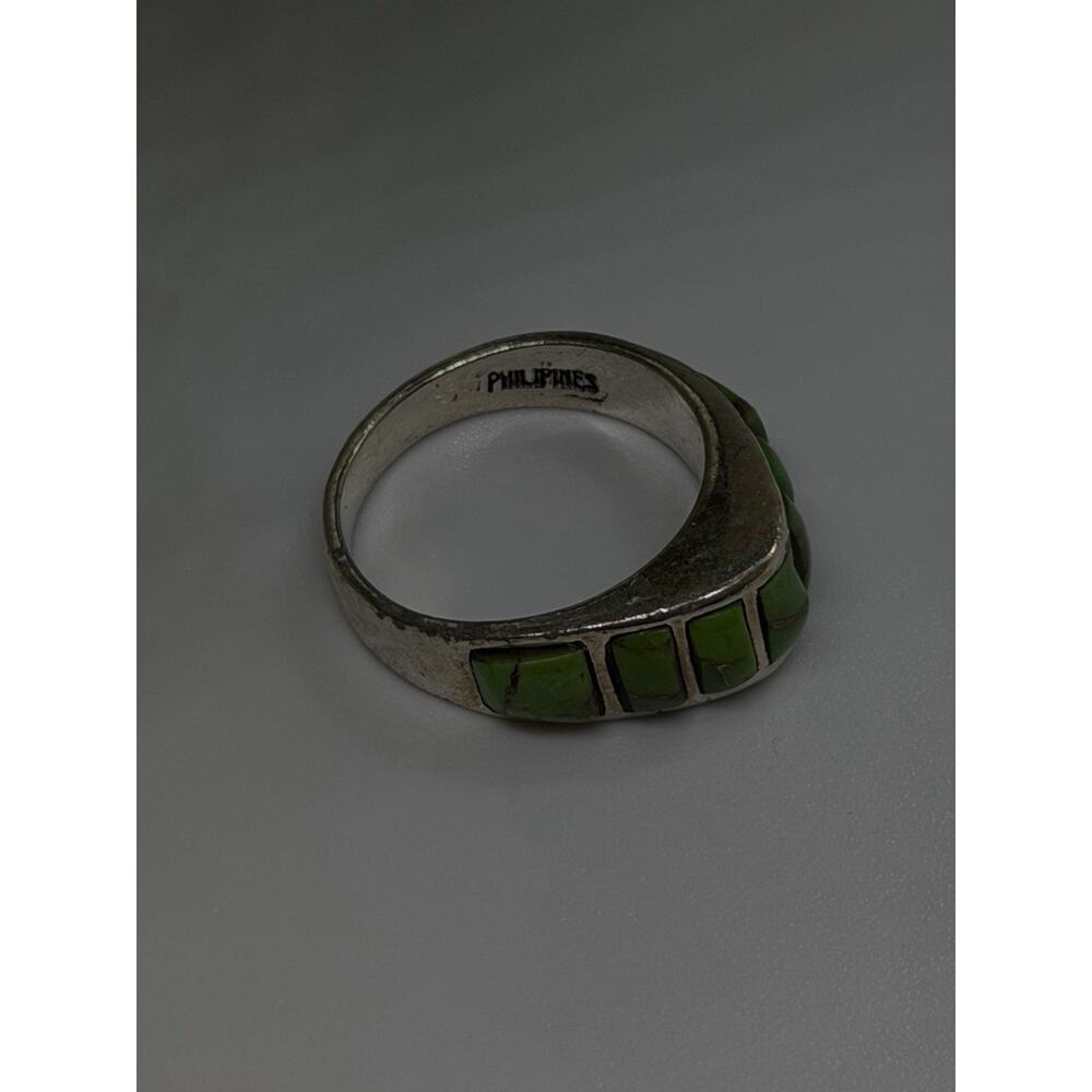 Vintage 925 Sterling Silver Green Turquoise Ring Size 7 - Picture 7 of 9